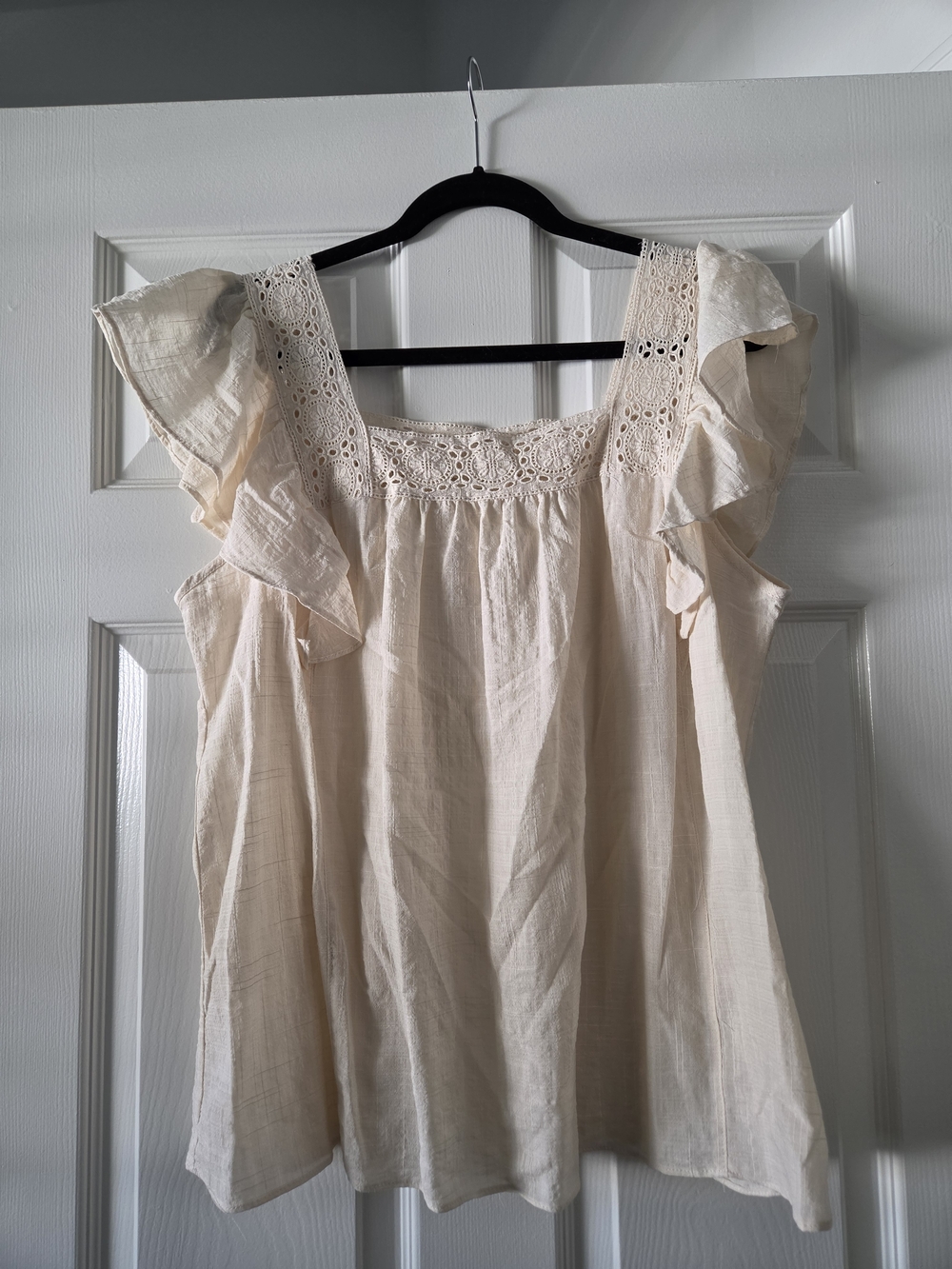 Max Studio Cream Crochet Yoke Ruffle Sleeve Camisole